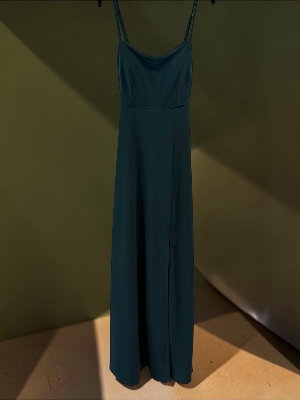 Birdy Grey Pine Green Open-Back Bow Slit Maxi Dress Sz S